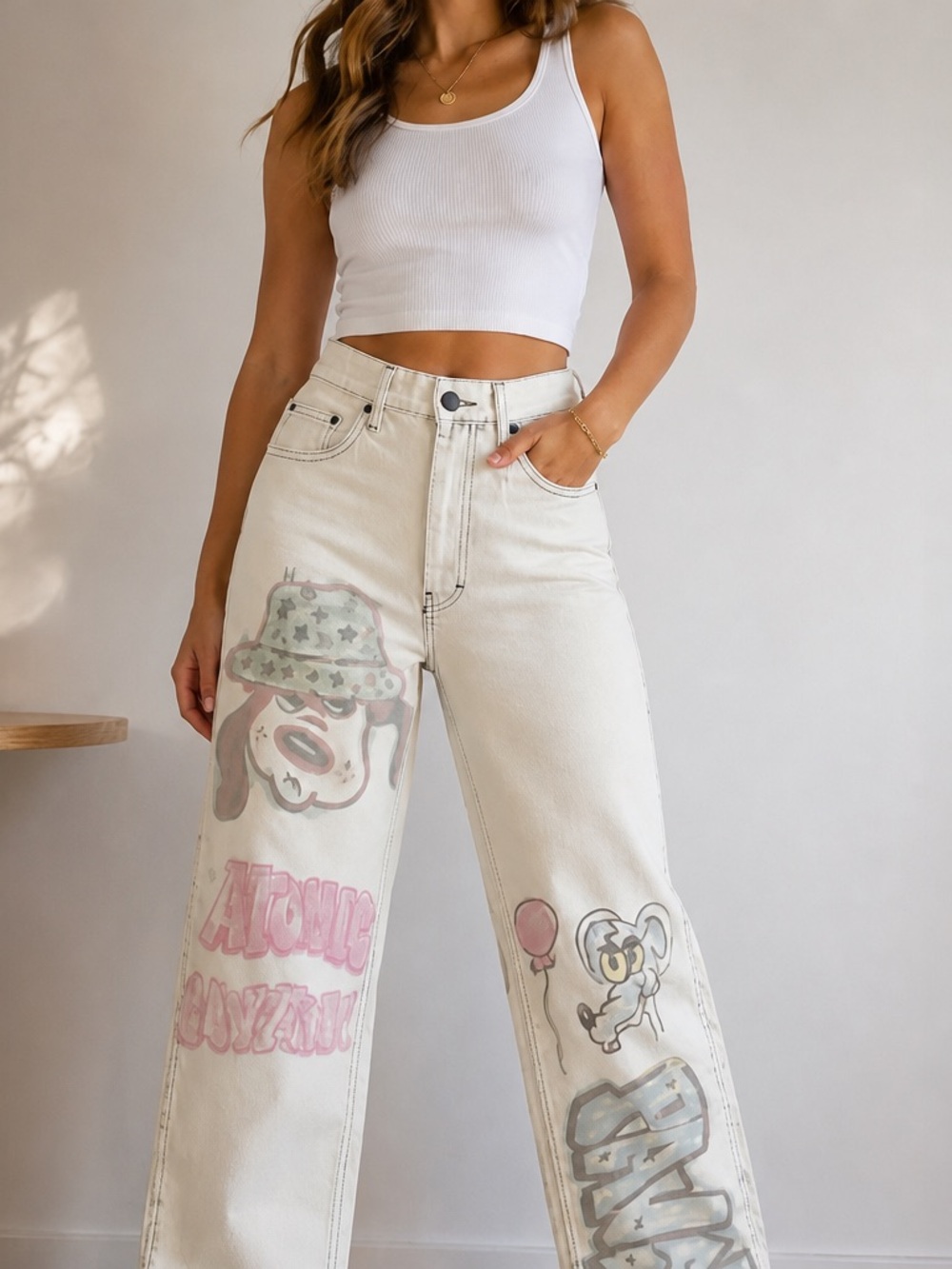 Bershka Wide-Leg Graphic Print Jeans